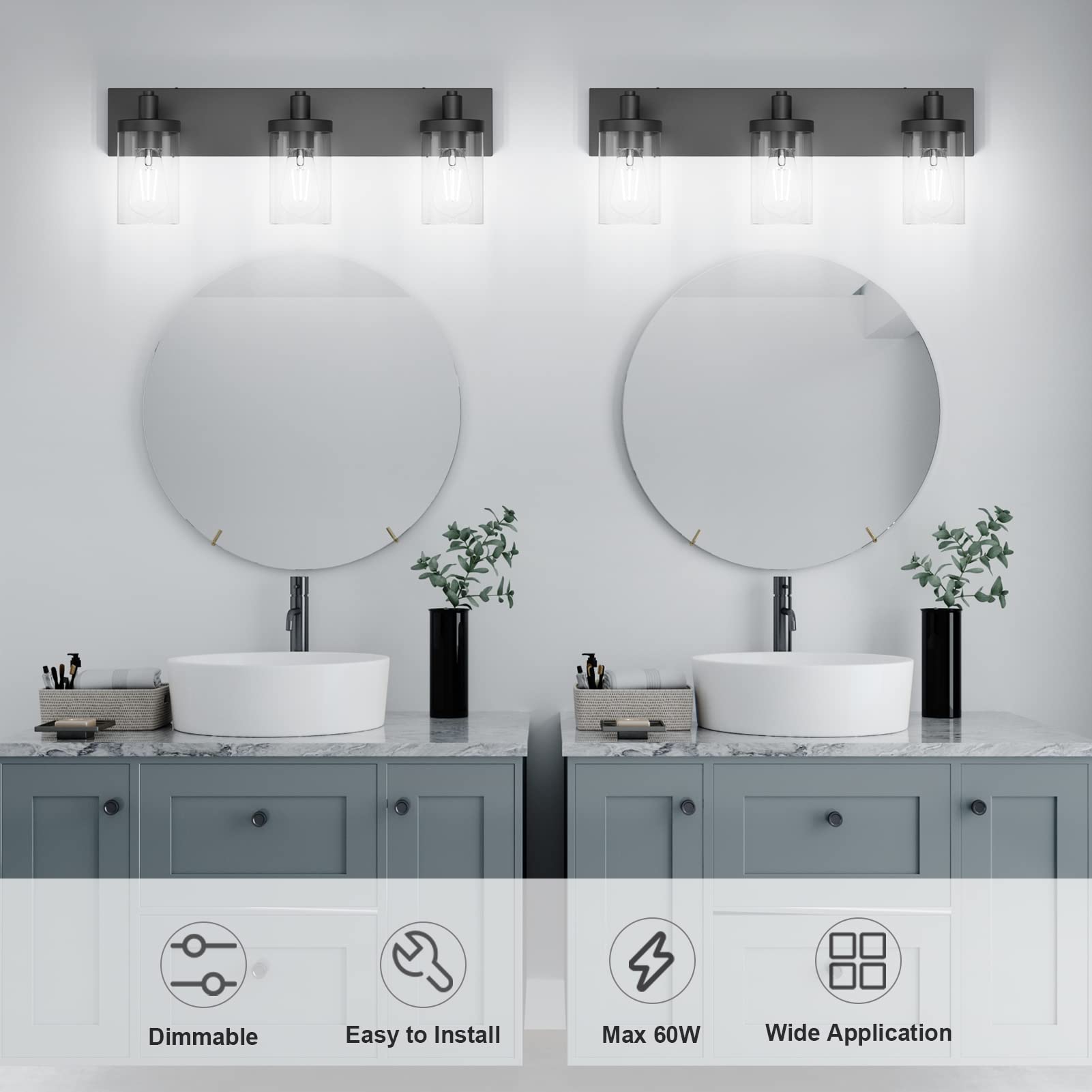 Aipsun black finish aluminum body designed for humidity-prone bathrooms