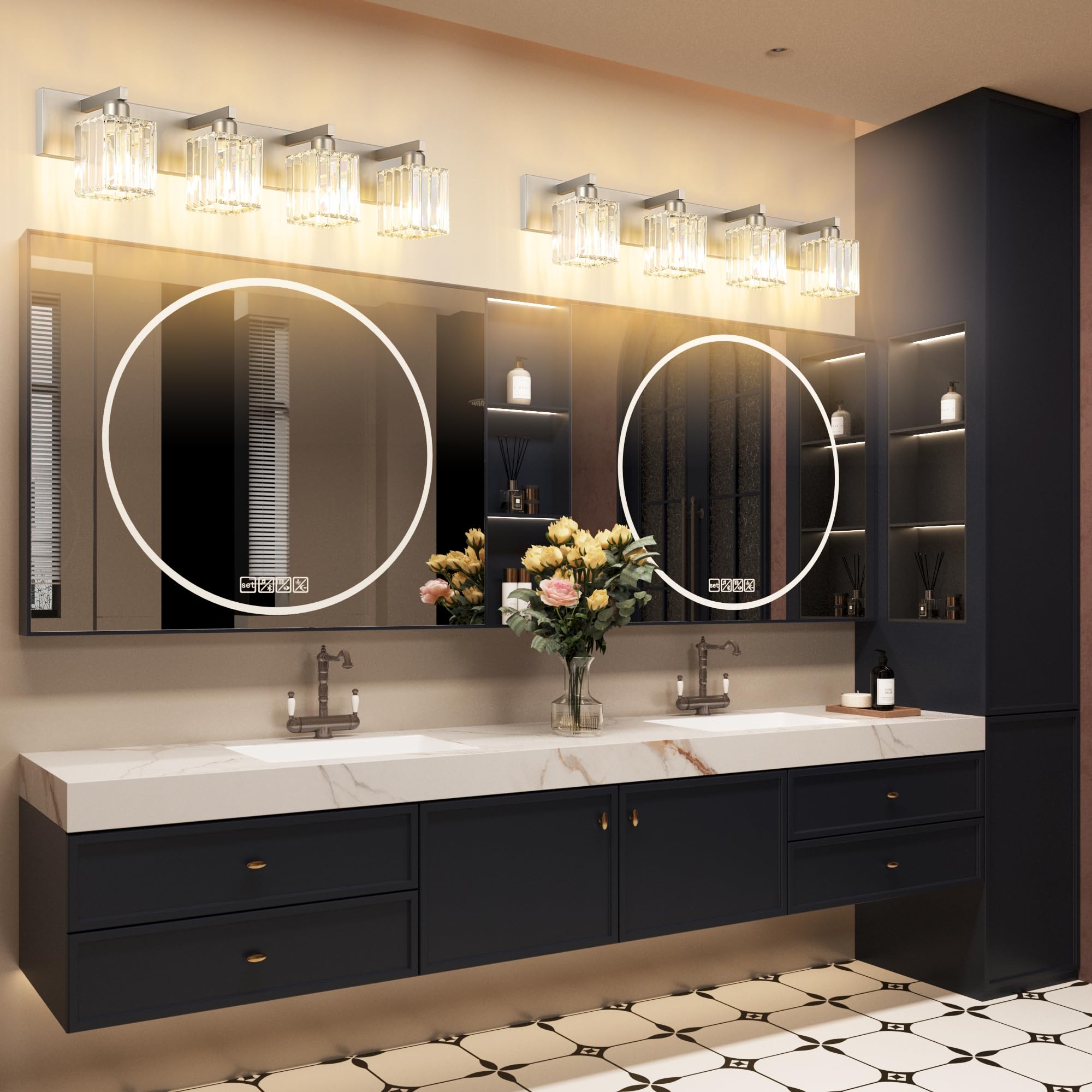 Aipsun bathroom ambience image showcases warm glow and crystal brilliance
