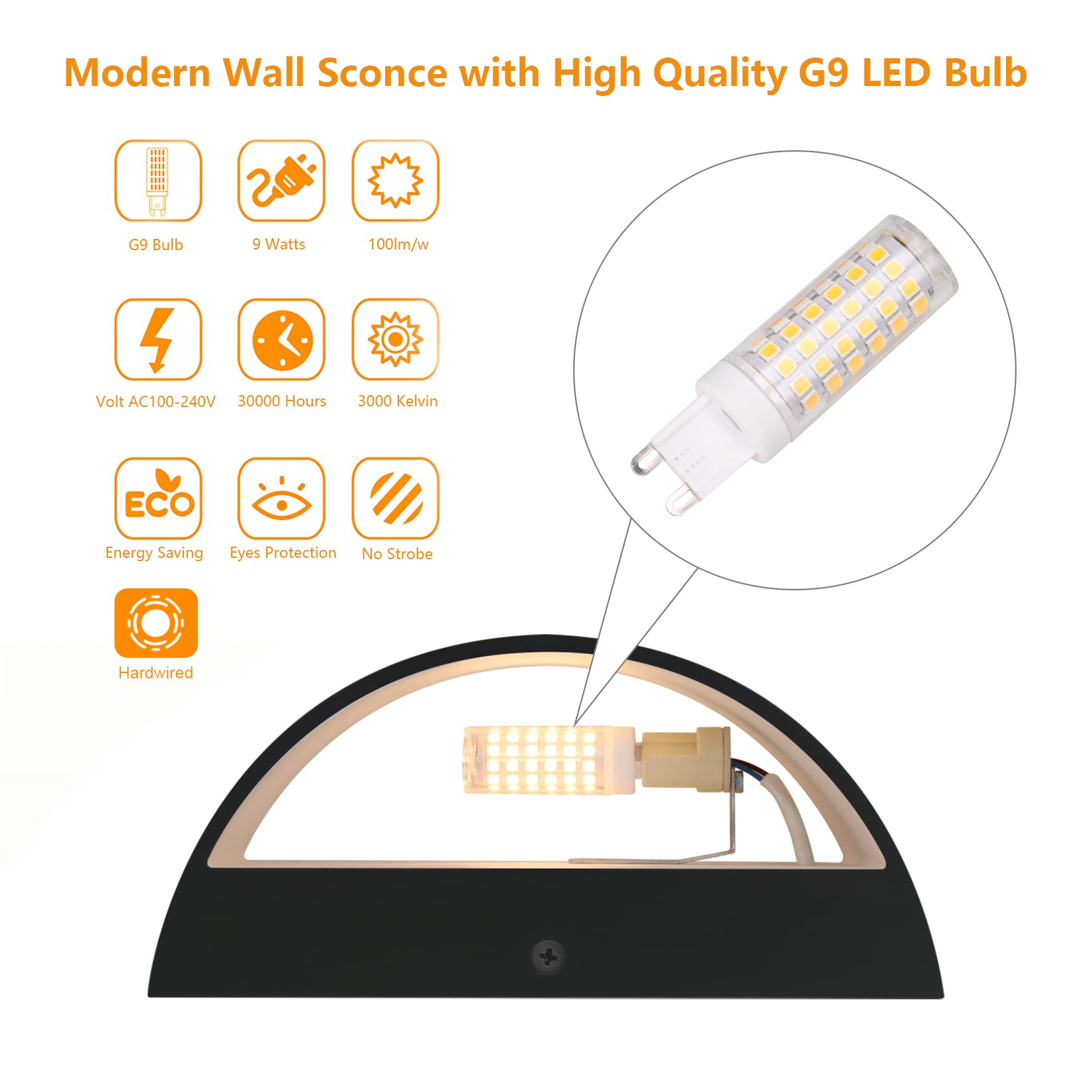 Aipsun wall sconce with G9 bulbs inside delivers steady warm light