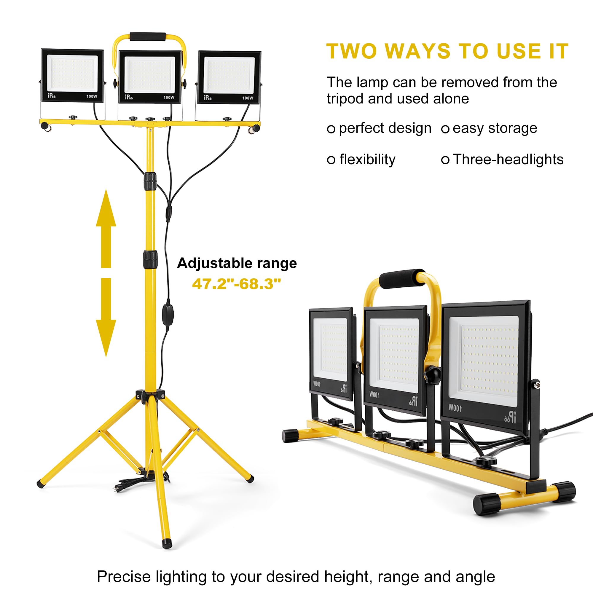 Aiptertet three-head LED work light delivering broad coverage for large spaces