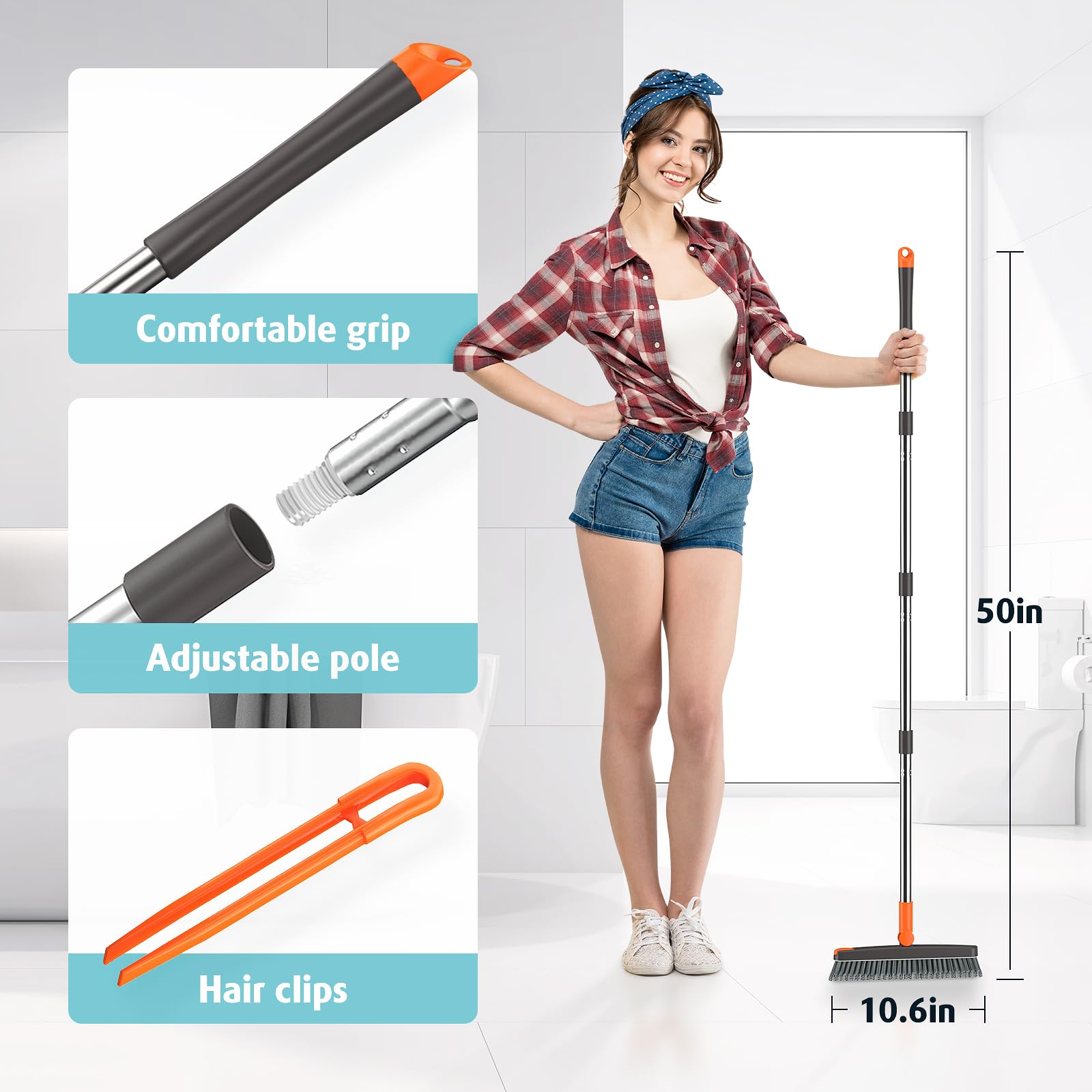 AIR U+ grout brush 4-section pole enables adjustable height for cleaning.
