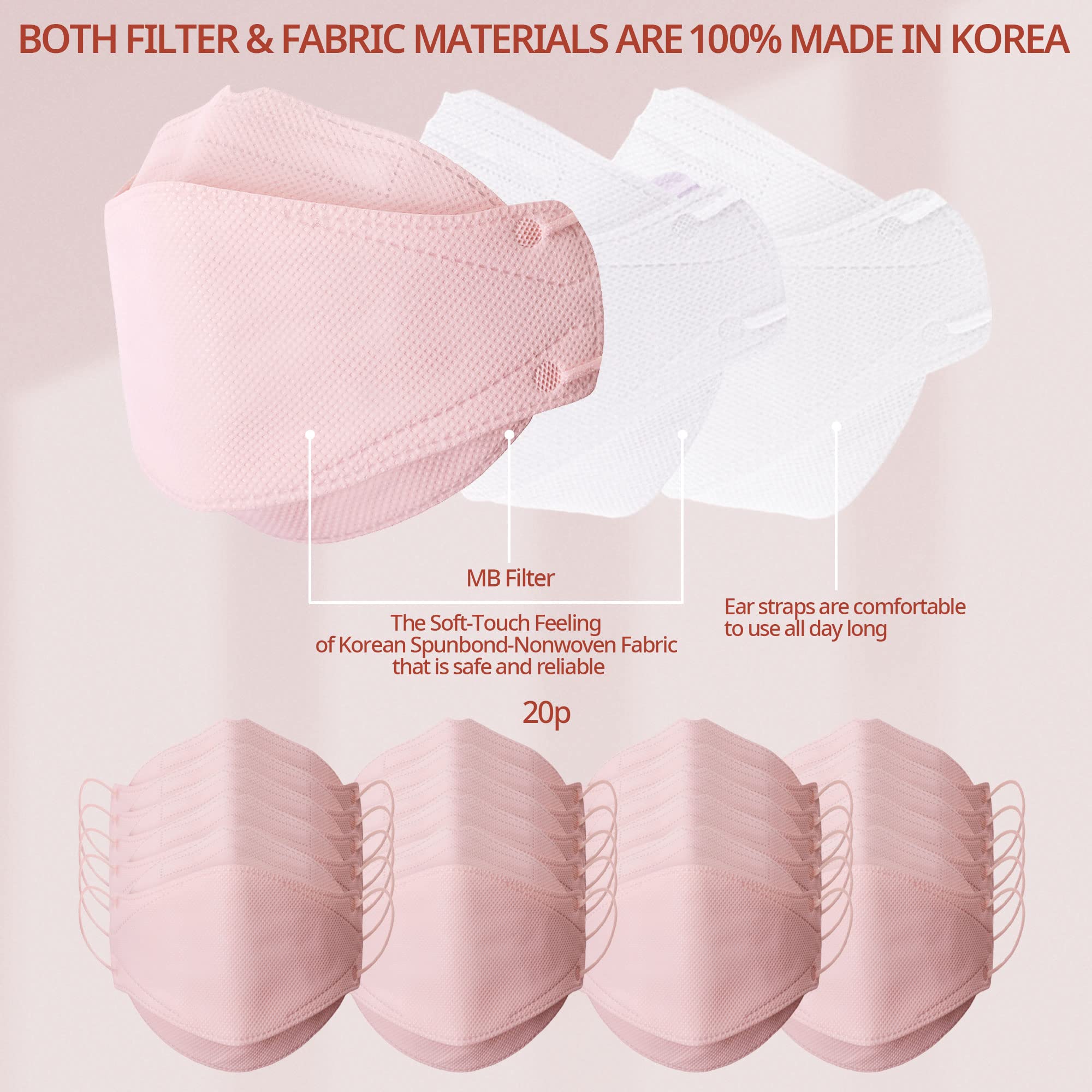 AIRAID KF94 breathable pink mask with soft earloops for all-day comfort.