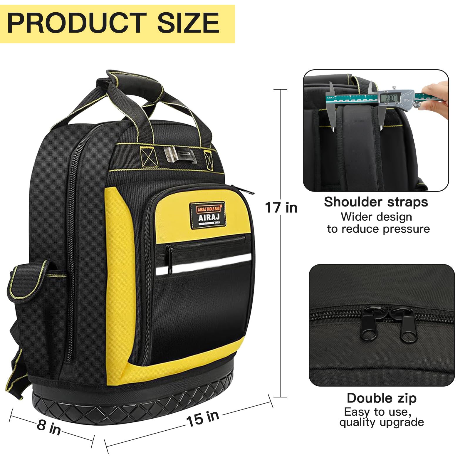 Airaj Pro Tool Backpack interior pockets enable quick tool access.