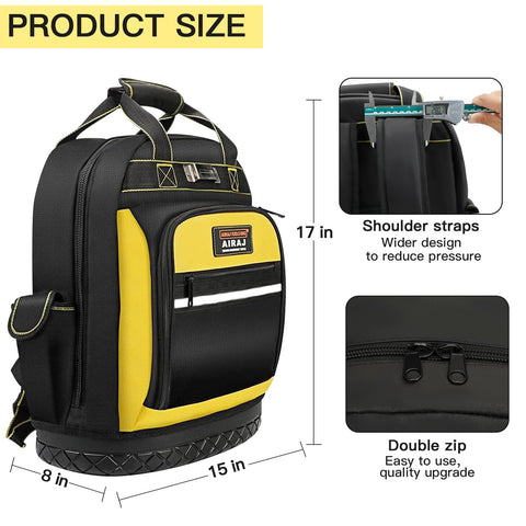 Airaj Pro Tool Backpack interior pockets enable quick tool access.
