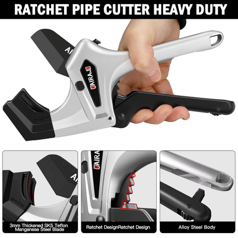 AIRAJ Cutter opened to reveal capacity up to 3 inches for common home pipes.