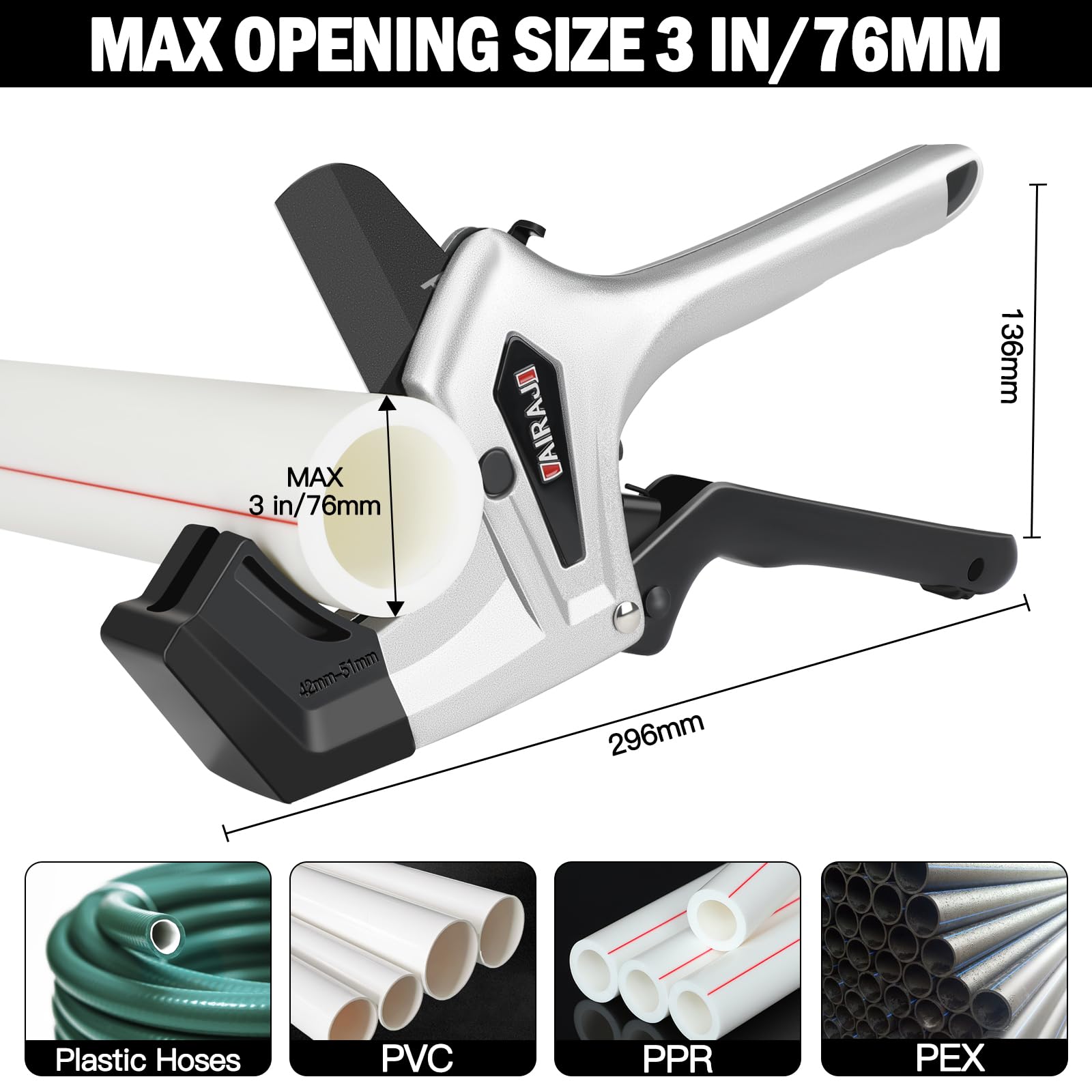 AIRAJ PVC Cutter demonstrates quick blade replacement with one-click action and spare blades included.