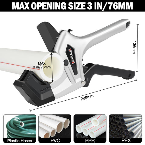 AIRAJ PVC Cutter demonstrates quick blade replacement with one-click action and spare blades included.