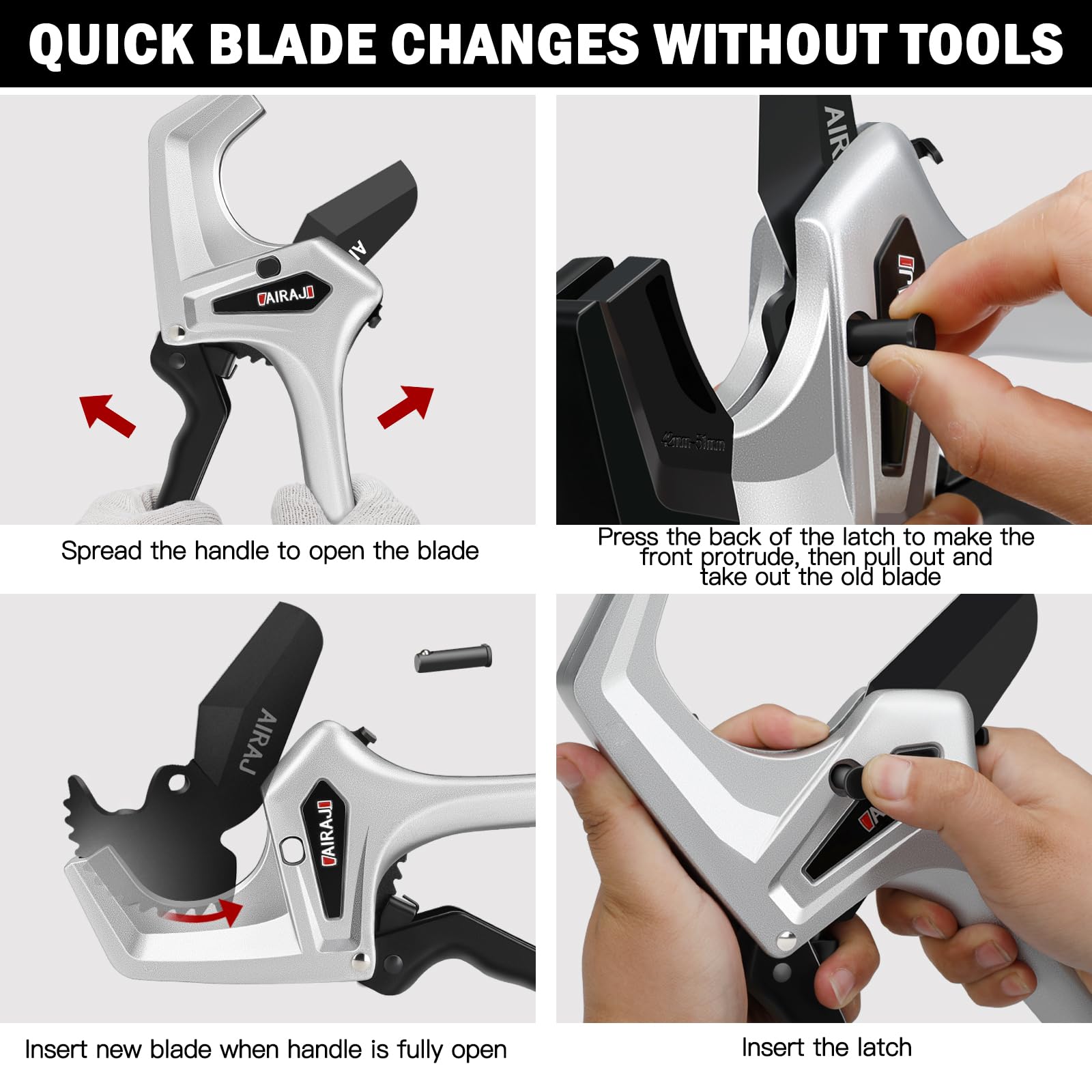 AIRAJ packaging shows cutter with extra blades for ongoing maintenance and care.