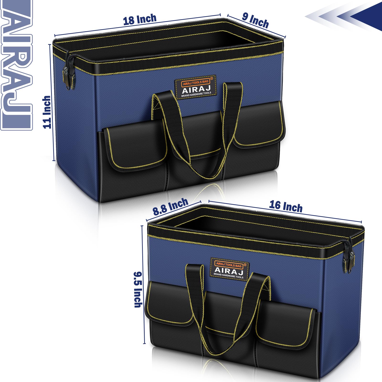 AIRAJ 16-inch tool bag wide mouth keeps tools within reach.