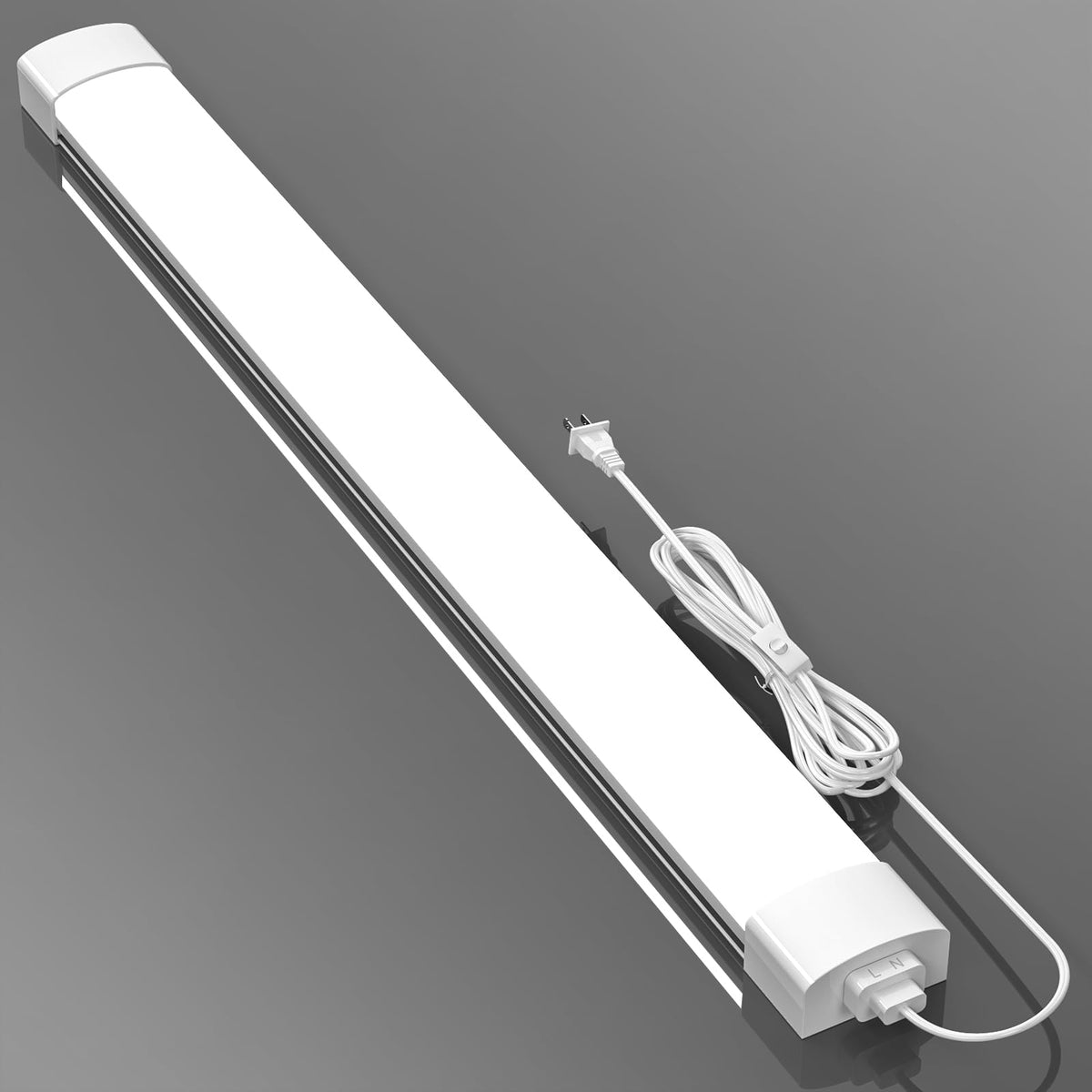 Airand LED ceiling light installed in a garage for bright energy-efficient work lighting.