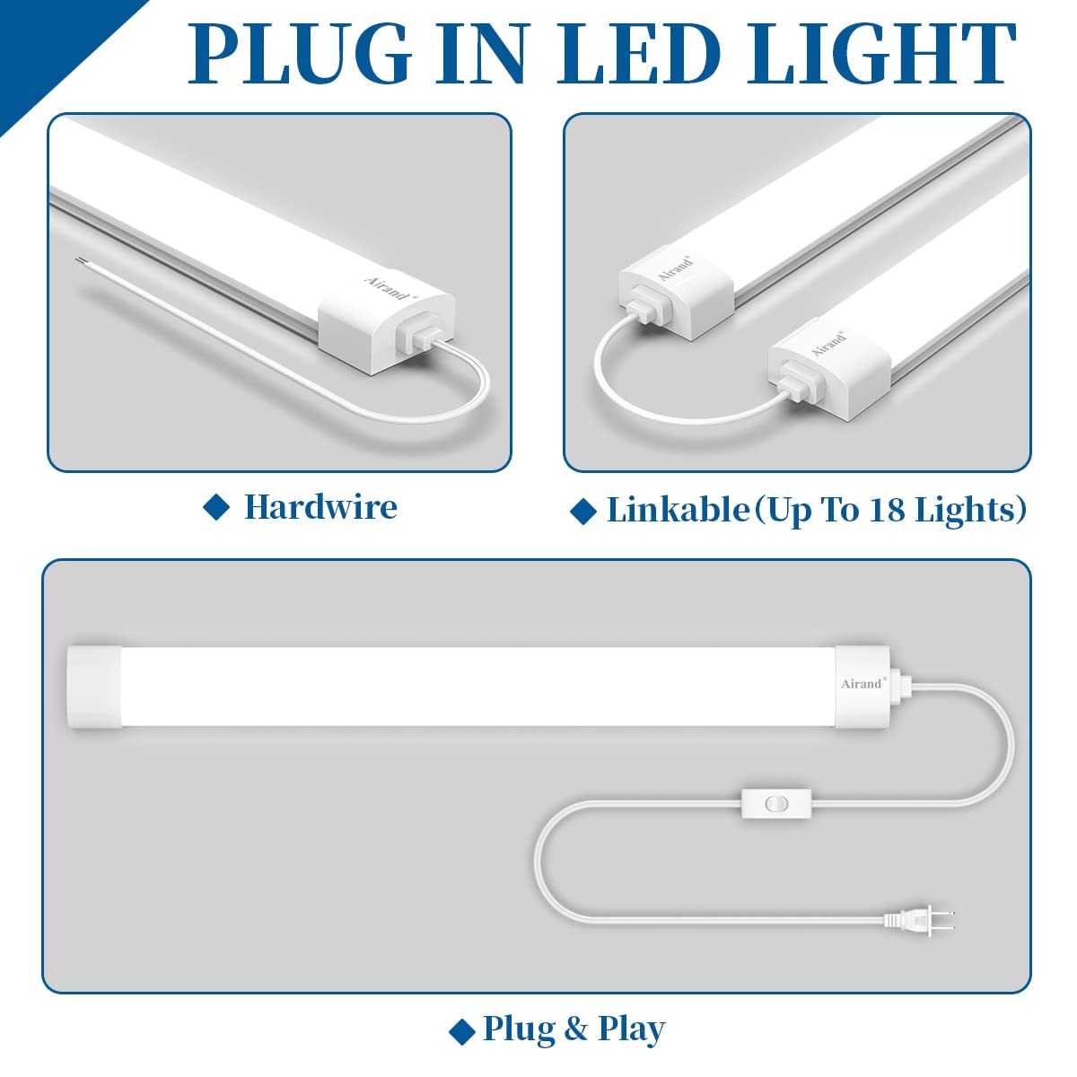 Airand plug-in ceiling mount offers flexible wall or ceiling placement.