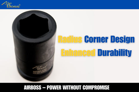 AirBoss CR-MO steel socket with solid construction for durable high-torque use.
