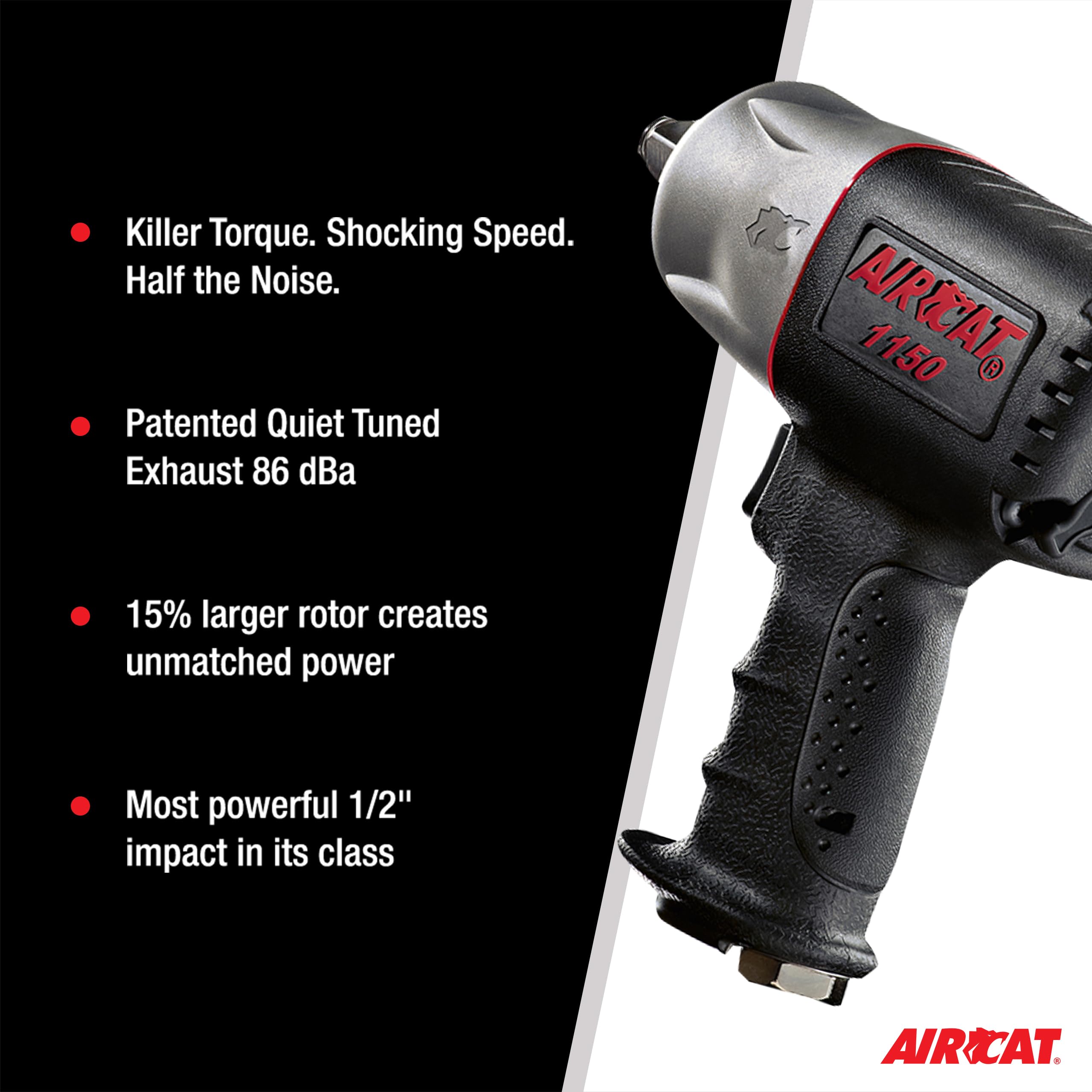 AirCat 1150 twin hammer mechanism delivers powerful bursts.