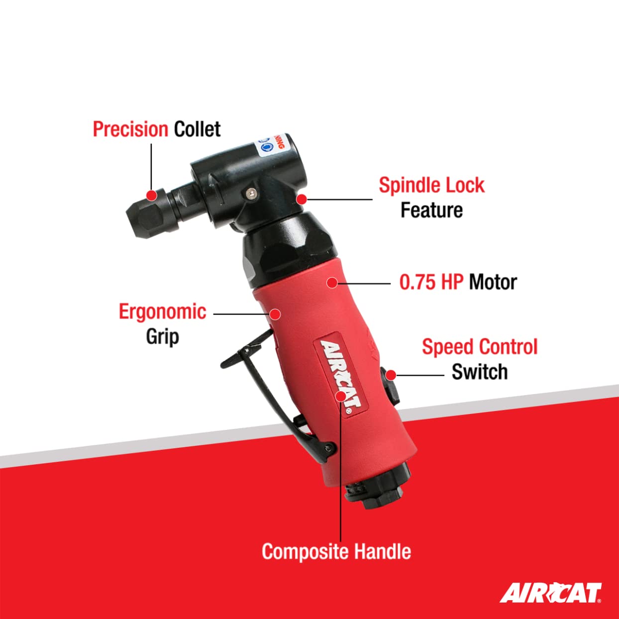AIRCAT 6280 grip close-up shows ergonomic handle for extended comfort.