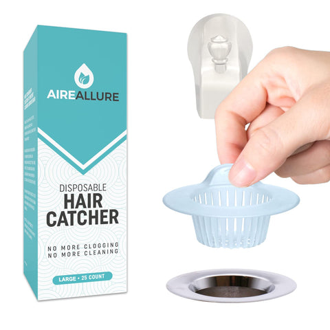 Aire Allure 25-pack hair catchers for bathroom sink prevent clogs.