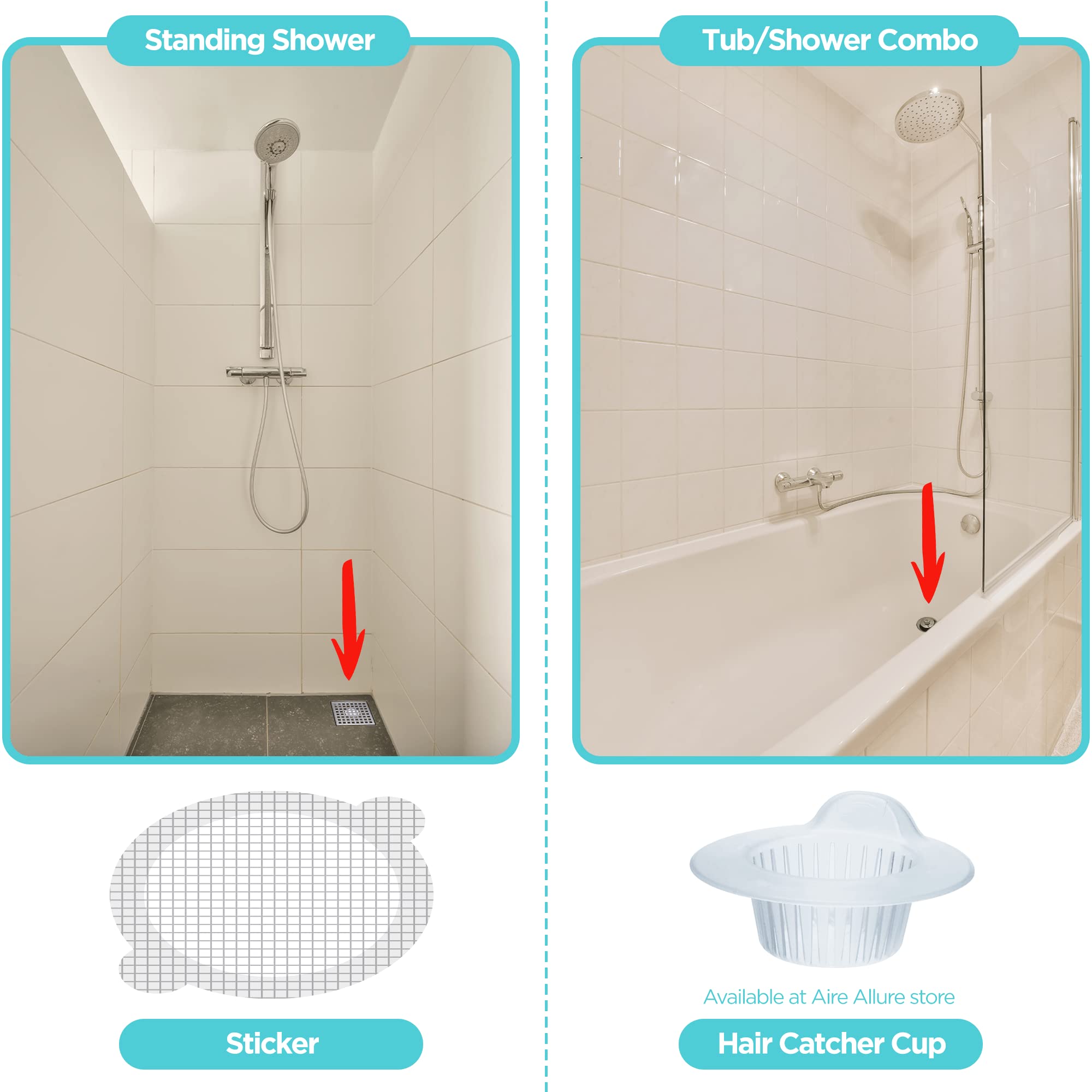 Aire Allure 50 drain hair catchers ready to protect a tub drain