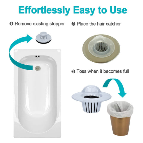 Aire Allure disposable hair catcher covering a drain for easy cleanup