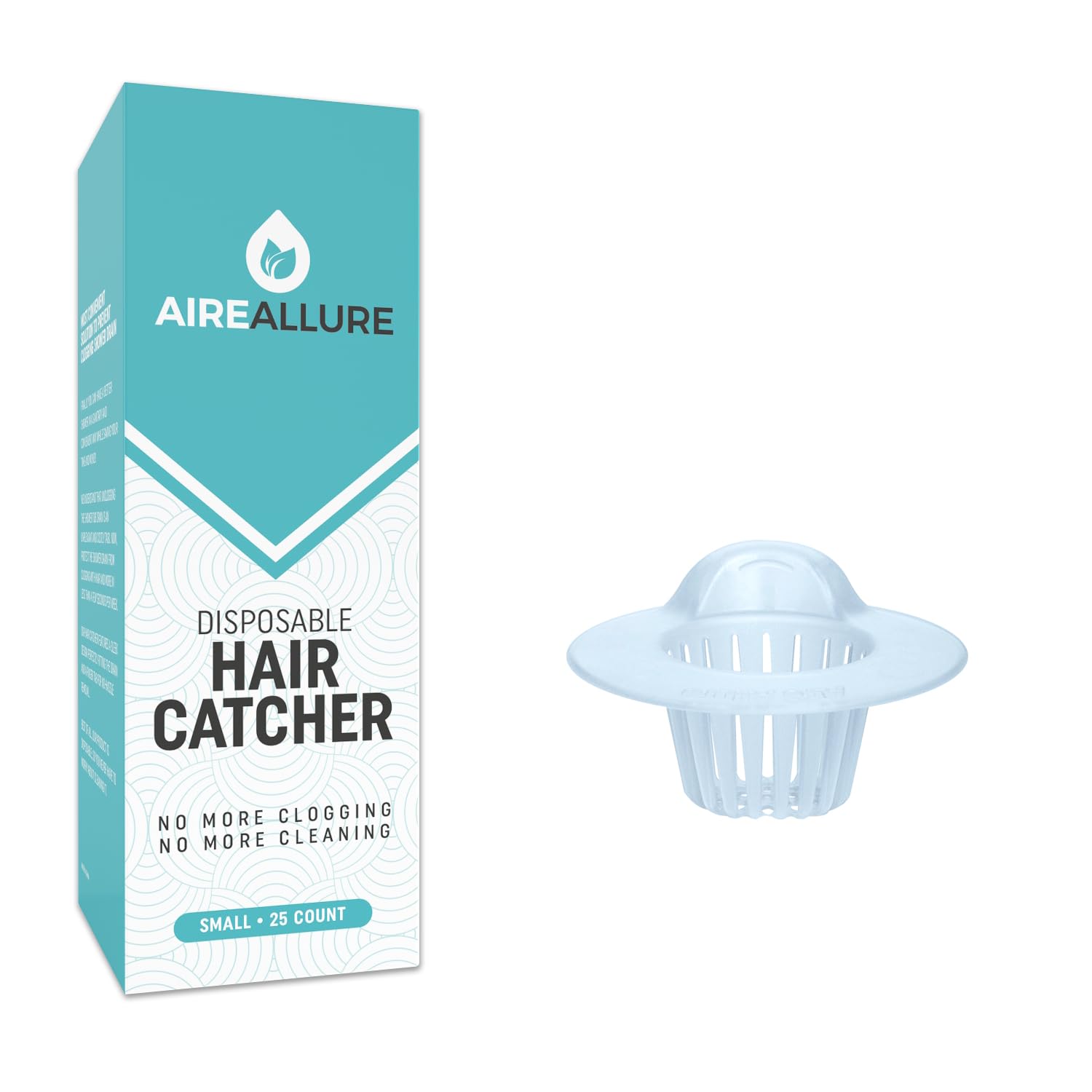 Aire Allure hair catcher small white in bathroom sink protects drains from hair clogs