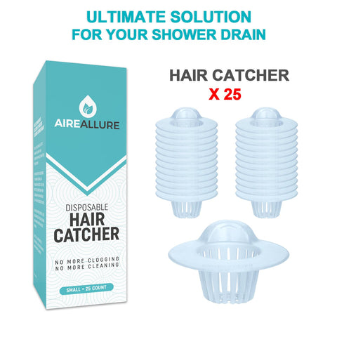 Aire Allure hair catcher placed in tub drain to prevent hair entry