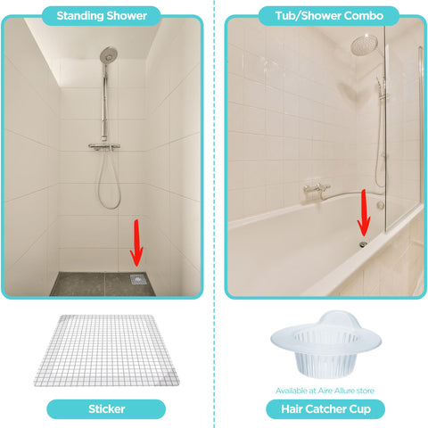 Aire Allure high-quality mesh filter captures hairs for smooth drainage.