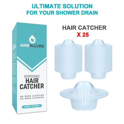 Aire Allure large white hair catcher for tub keeps drains clear.