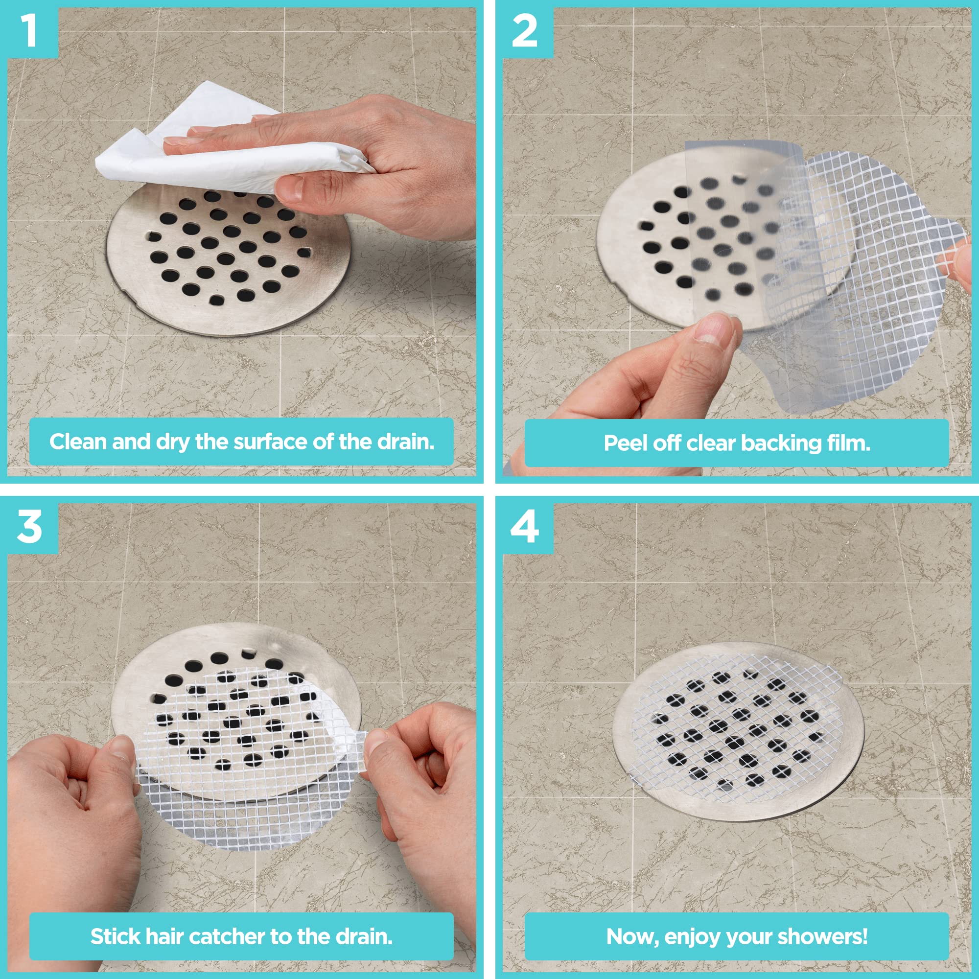 Aire Allure drain cover designed for multi surface adhesion on metal plastic and tile