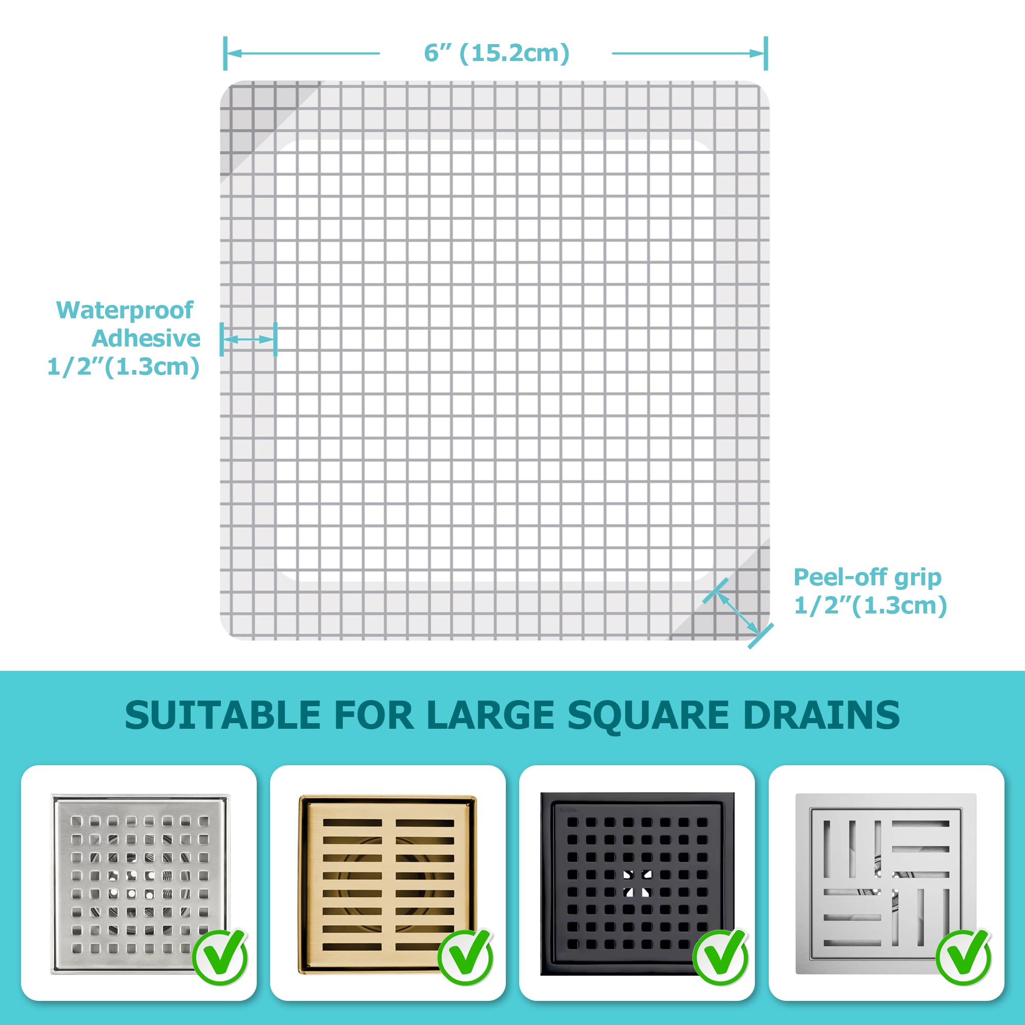 Aire Allure peel-stick adhesive keeps the drain catcher firmly in place.