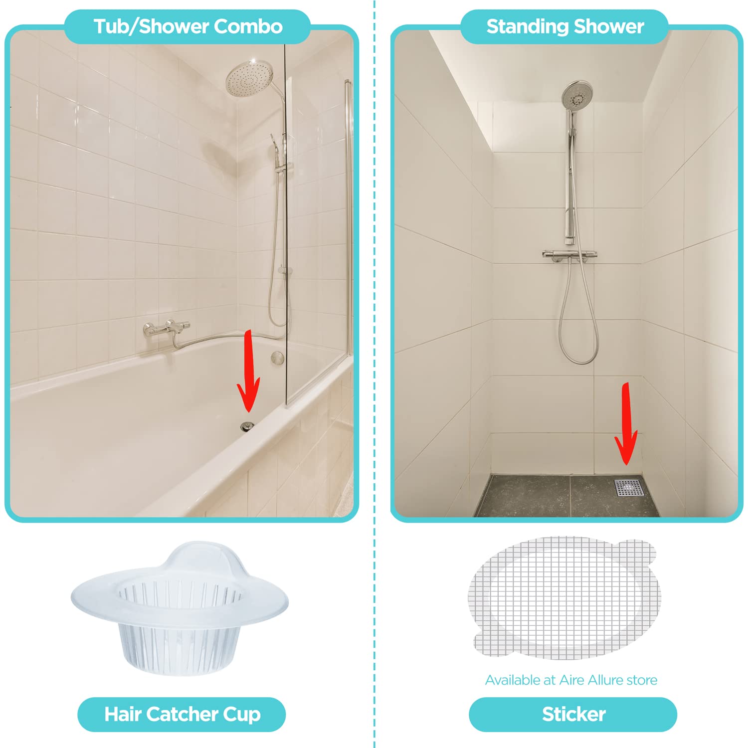 Aire Allure time-saving hair trap keeps bathroom maintenance simple.