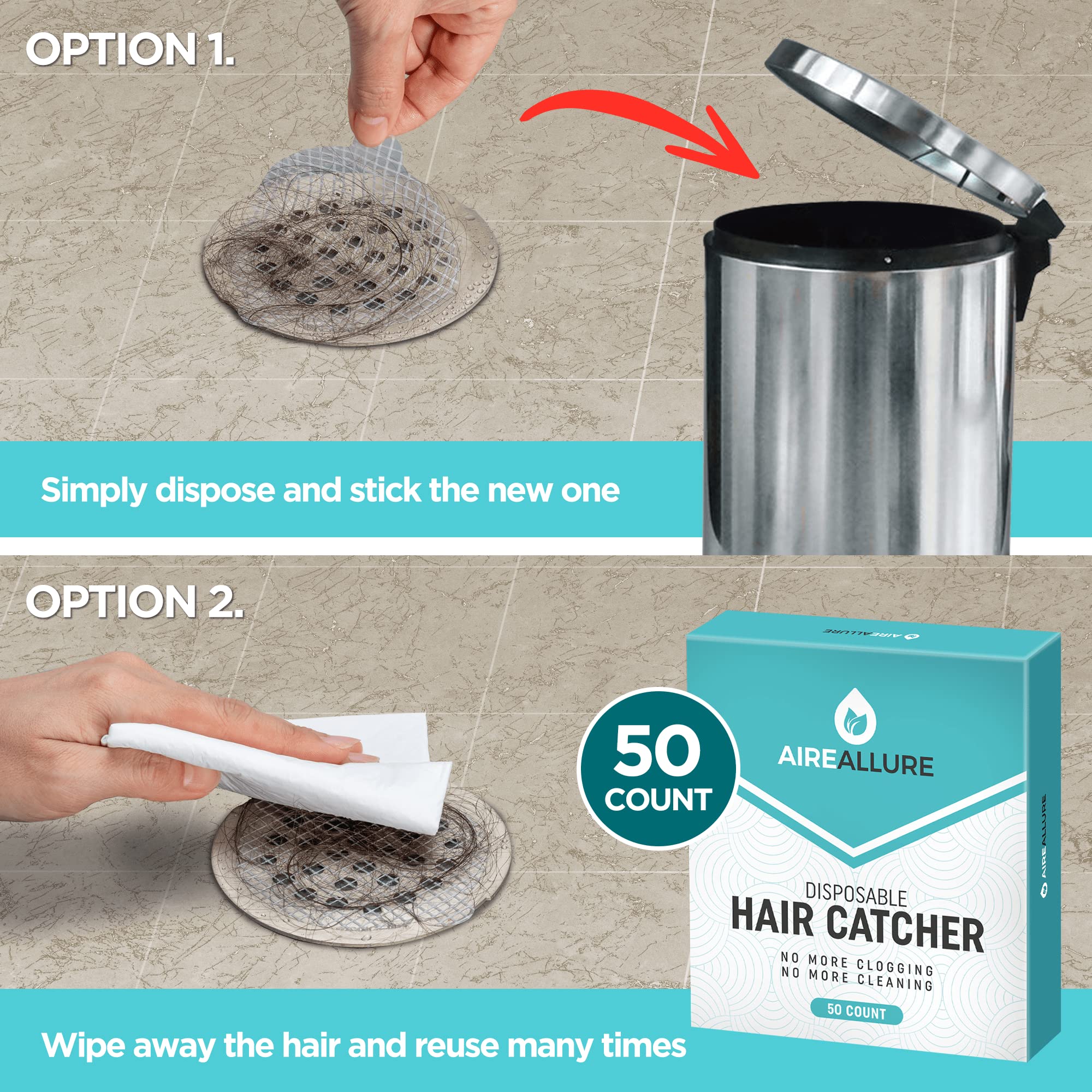 Aire Allure peel and stick application shown for quick drain protection