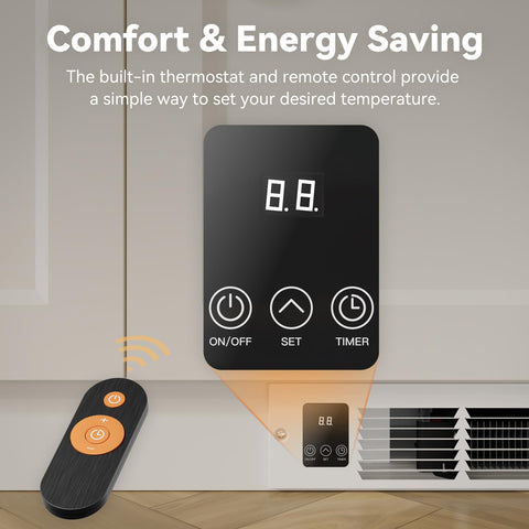 AIREPUSH compact kickspace heater ideal for vanities and stairs.