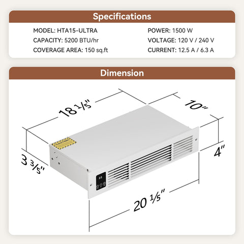 AIREPUSH compact installation under cabinet for space saving warmth.