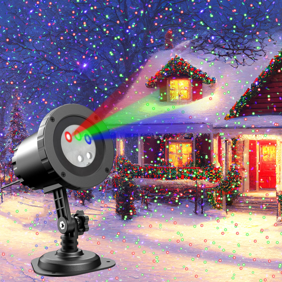 AIRIVO Christmas laser lights projector outdoors illuminating garden with RGB fireflies