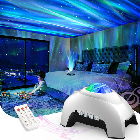 AIRIVO Star Projector creates an aurora sky for a calming bedroom ambiance.