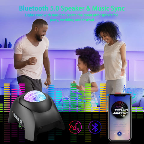 Airivo Star Projector pairs with Bluetooth speaker for music synced lights.