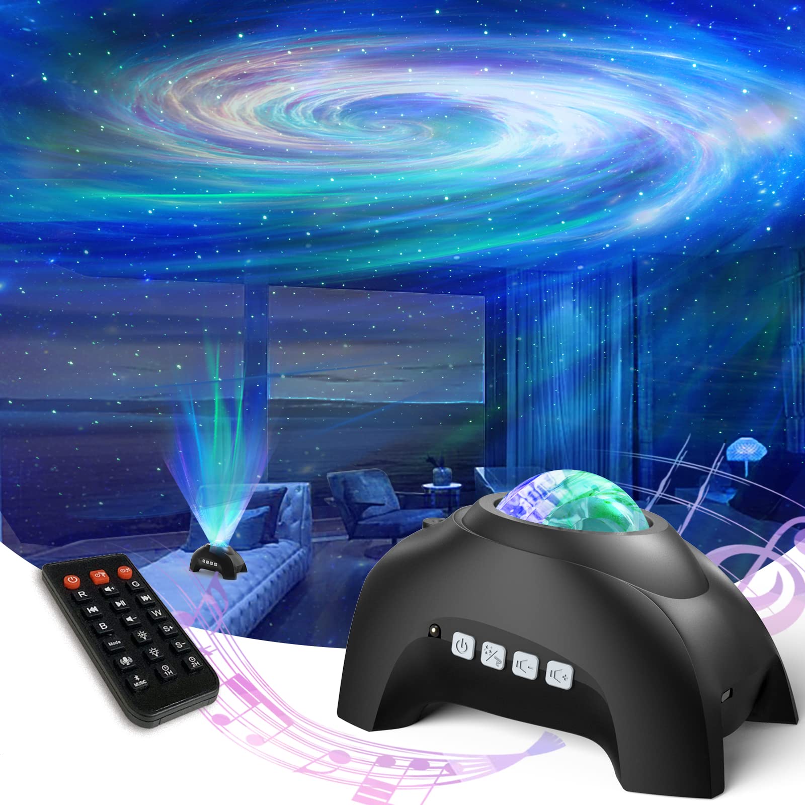 Airivo Star Projector displays a spiral galaxy for immersive ambience.