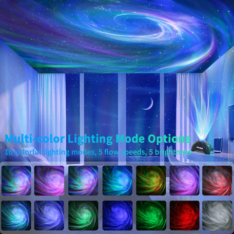 Airivo Star Projector with stars overlay creates a dreamy night sky ambience.