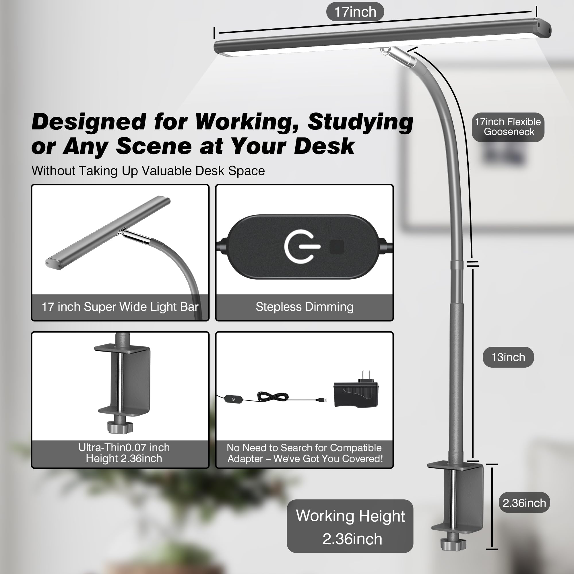 Airlonv desk lamp clamp securely mounting to a desk