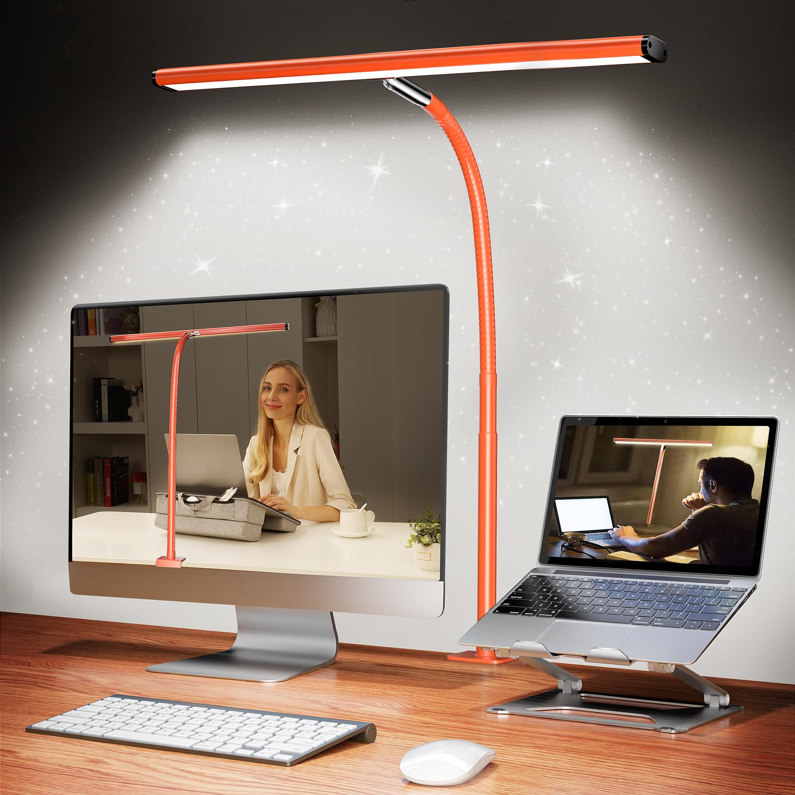 Airlonv desk lamp on a home office setup, even illumination for focused work.