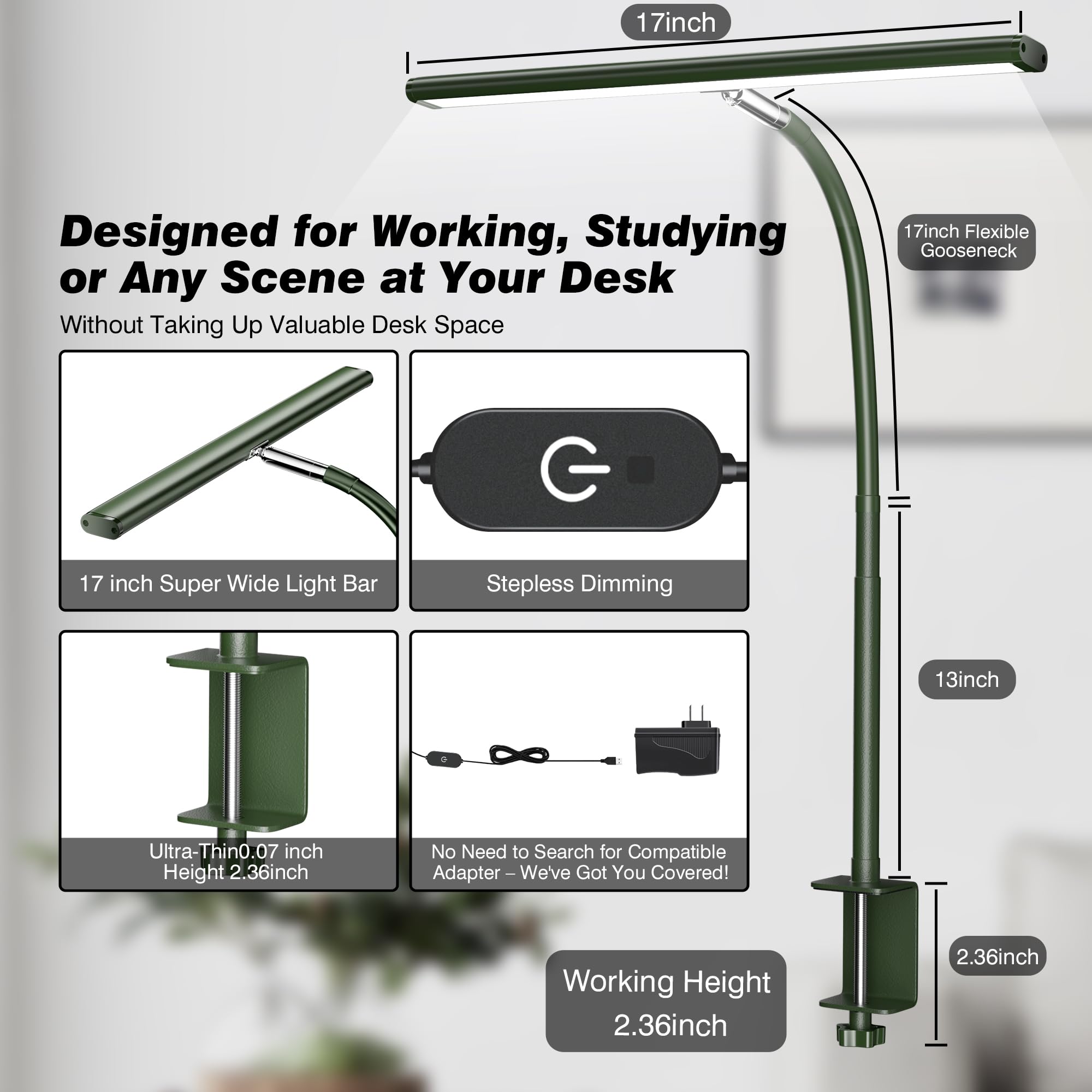 Airlonv lamp with 360° gooseneck for flexible light direction