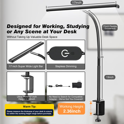 Airlonv clamp design attaches securely to desks up to 2.36 inches thick