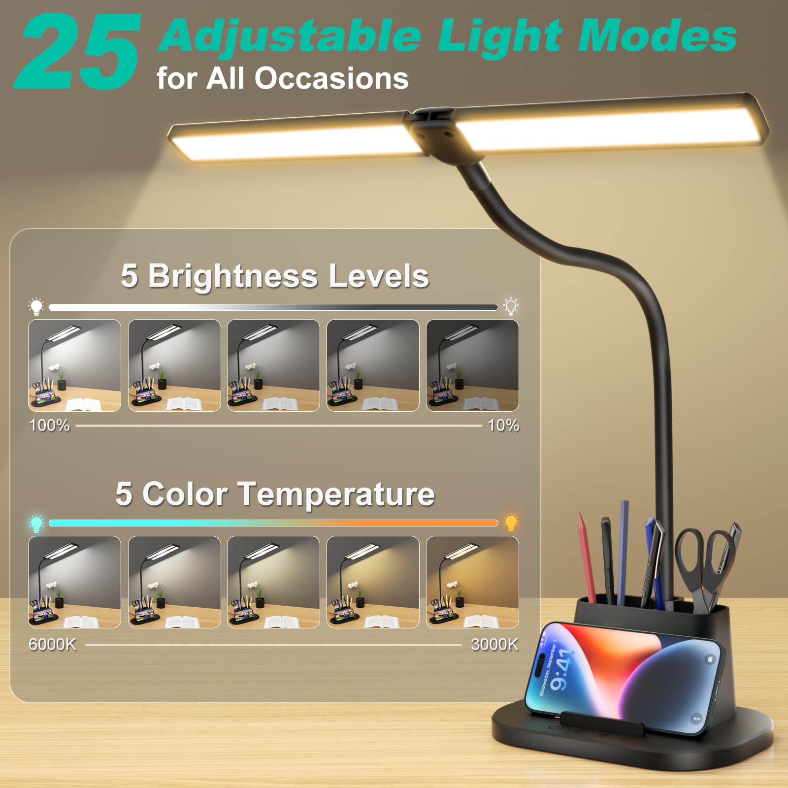 Airlonv LED Desk Lamp dual arms offer flexible positioning for any task.