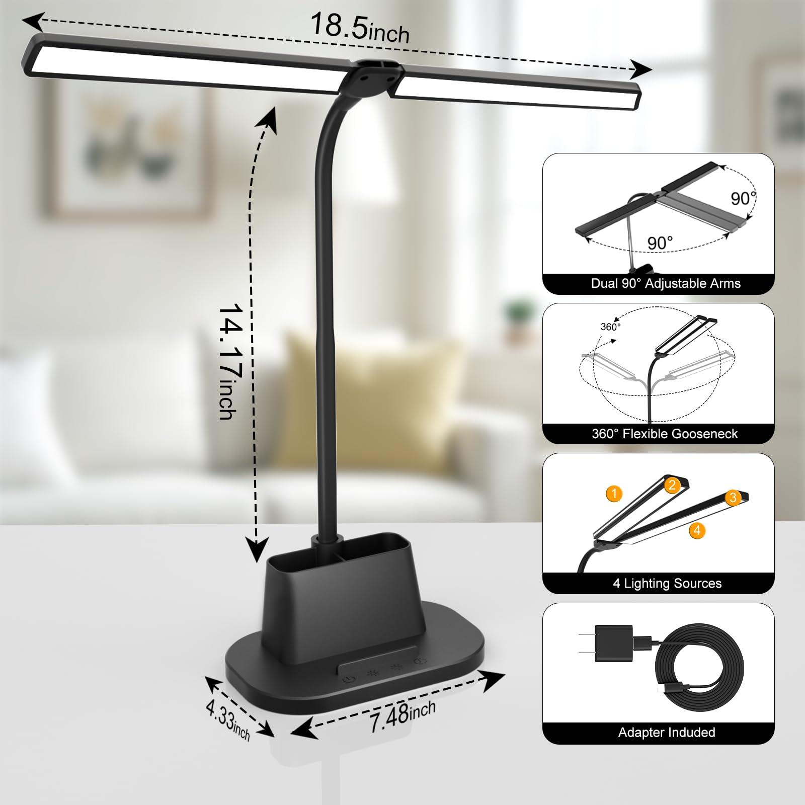 Airlonv LED Desk Lamp pen holder keeps small essentials handy.