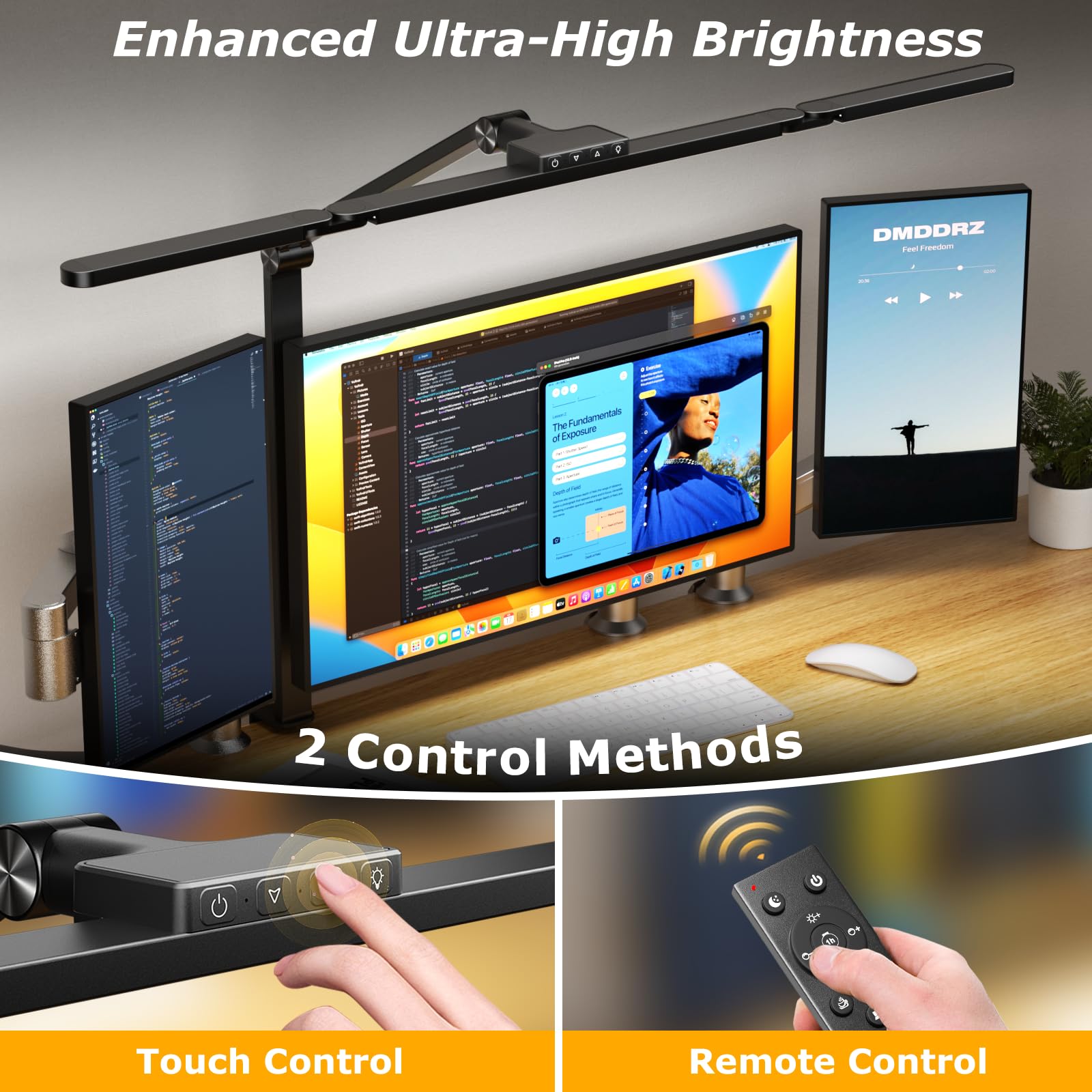 Airlonv desk lamp remote control enables quick dimming and timing.