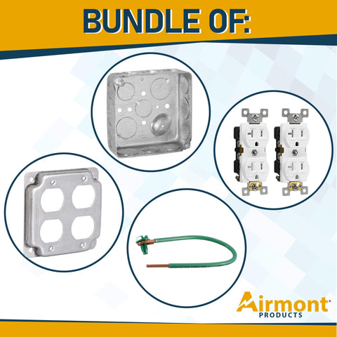 Airmont outlet box kit includes two tamper resistant 20A duplex outlets
