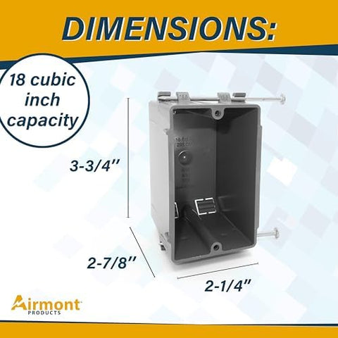 Airmont 1-gang new work box enables simple stud mounting