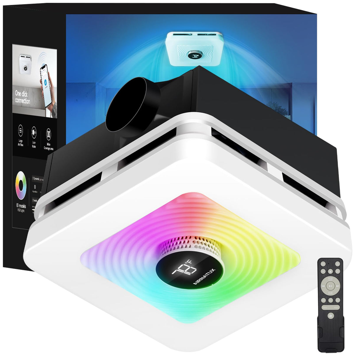 Airnatux 220CFM bathroom fan with light for quick moisture control.