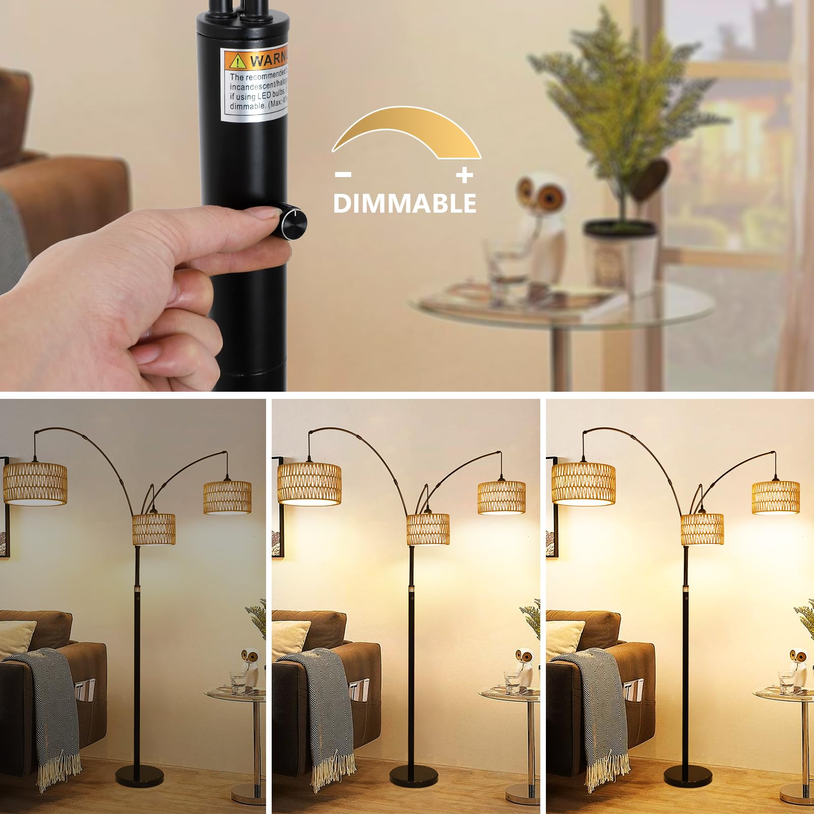 Airposta arc lamp with three adjustable branches for targeted illumination in corners.