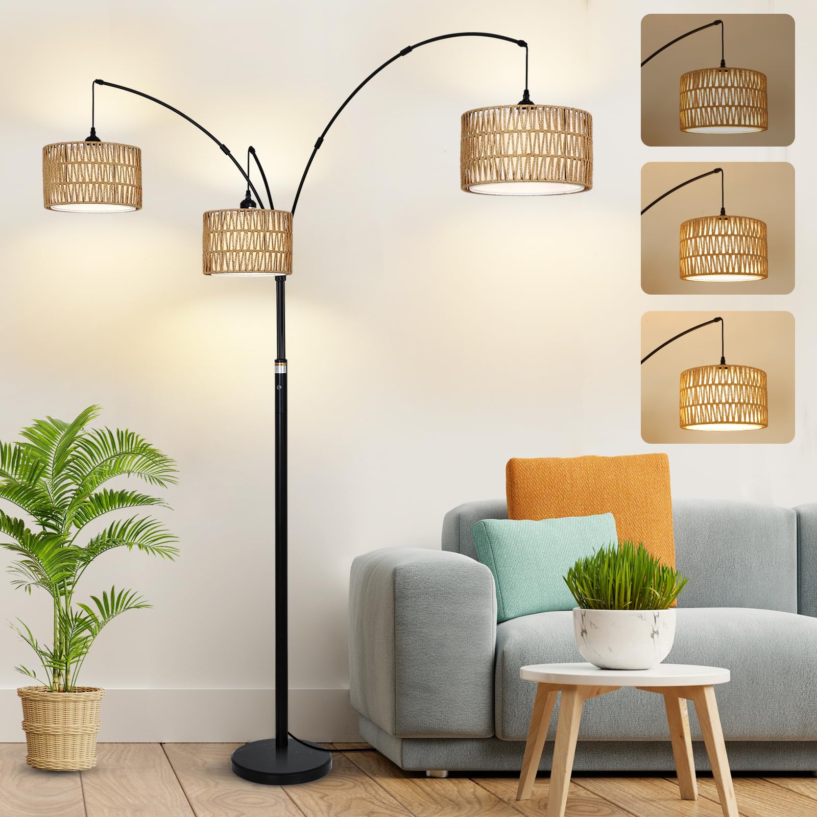 Airposta Black Arc Floor Lamp with a sleek arc silhouette for ambient living room lighting.