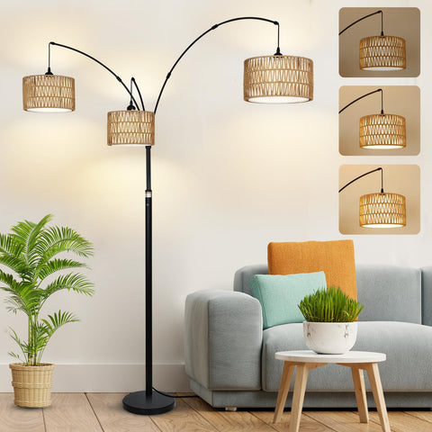 Airposta Black Arc Floor Lamp with a sleek arc silhouette for ambient living room lighting.