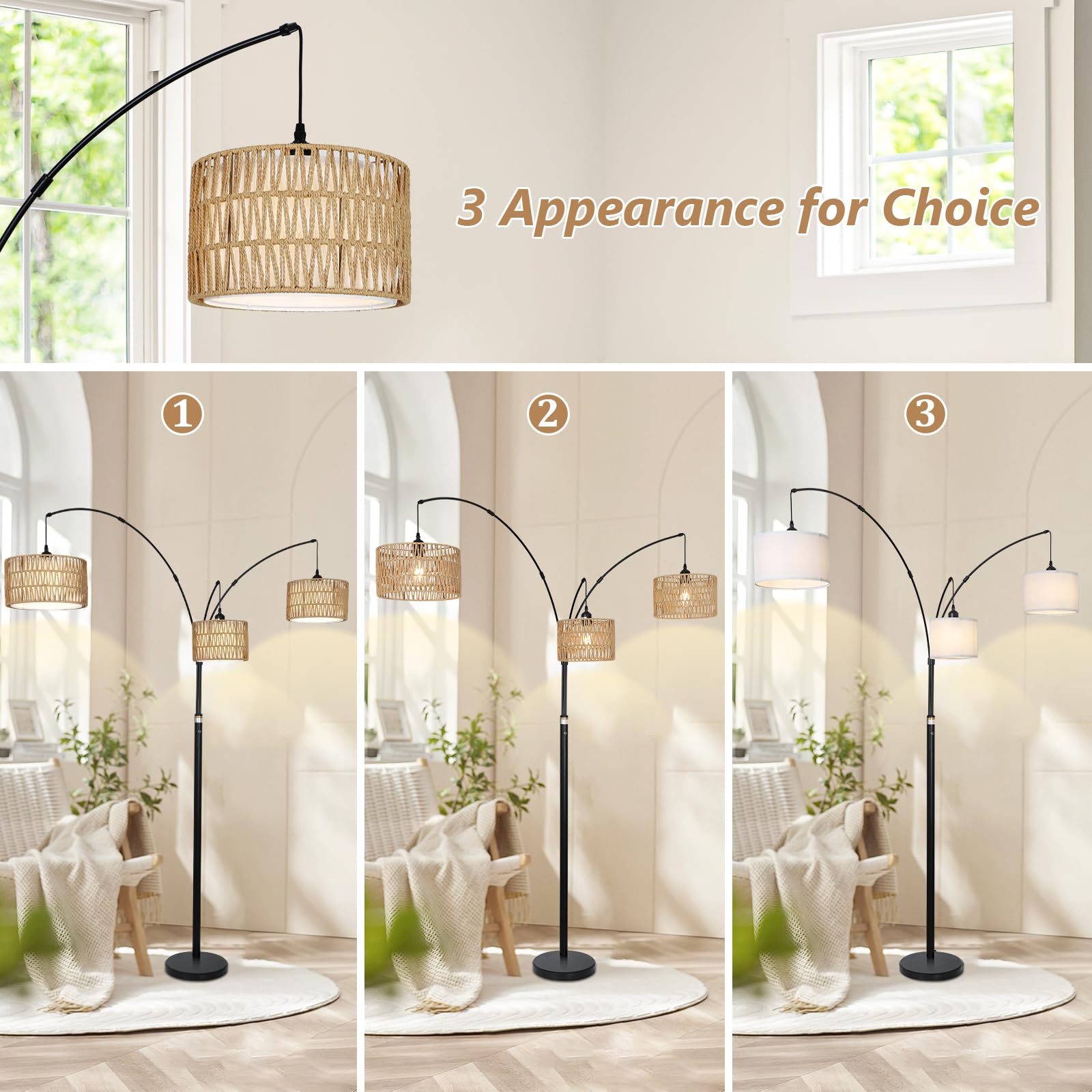 Airposta double shade option includes rattan and fabric for versatile decor.